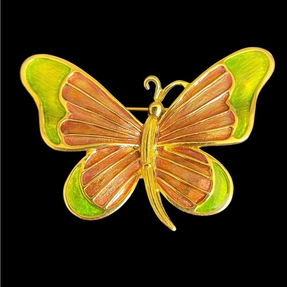 Museum of Fine Arts Vintage Brooch, Butterfly, Copper & Green Wings, Gol…